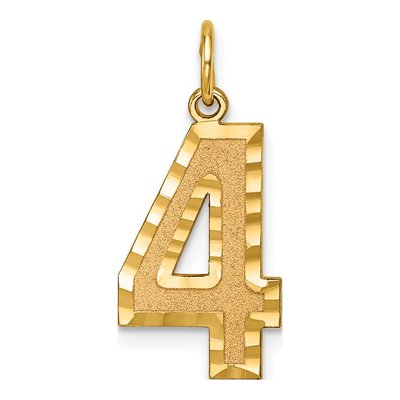 10K Yellow Gold Diamond-Cut Number 4 Charm