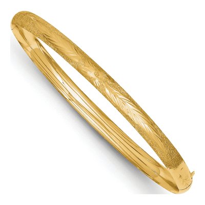 10K Yellow Gold Diamond-Cut Hinged Bangle Bracelet