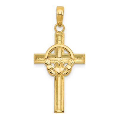 10K Yellow Gold Claddagh Cross Pendant