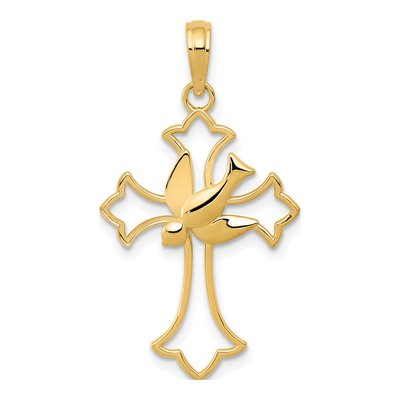 10K Yellow Gold Cut-Out Dove Cross Pendant