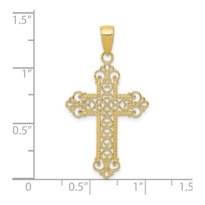 10K Yellow Gold Filigree Fleur de Lis Cross Charm – view 4