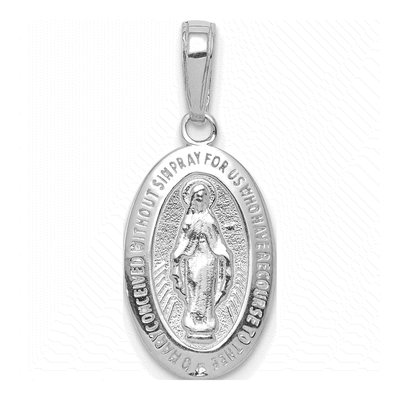 10K White Gold Oval Miraculous Medal Pendant