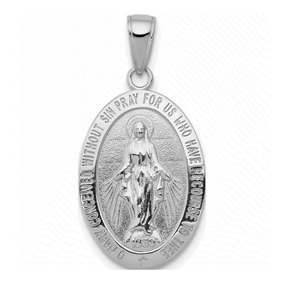 10K White Gold Oval Miraculous Medal Pendant