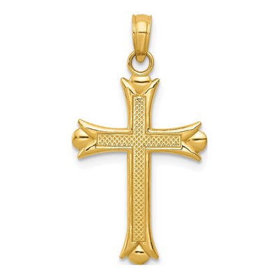 10K Yellow Gold Fleur de Lis Cross Pendant