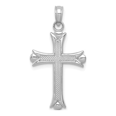 10K White Gold Fleur de Lis Cross Pendant