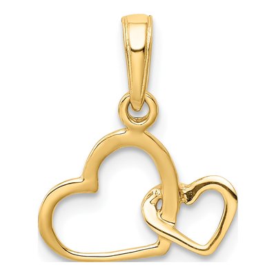 10K Yellow Gold Double Heart Pendant – view 4