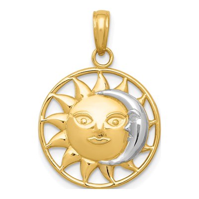 10K Yellow Gold Sun Moon Pendant