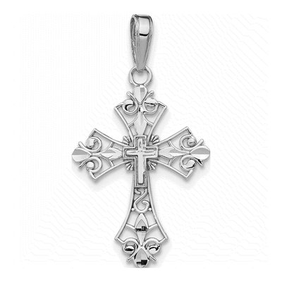 10K White Gold Filigree Cross Pendant