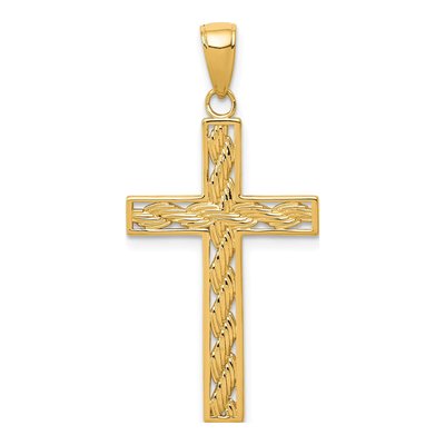 10K Yellow Gold Rope Cross Pendant