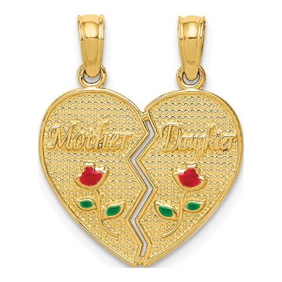 10K Yellow Gold Mother-Daughter Heart Pendant