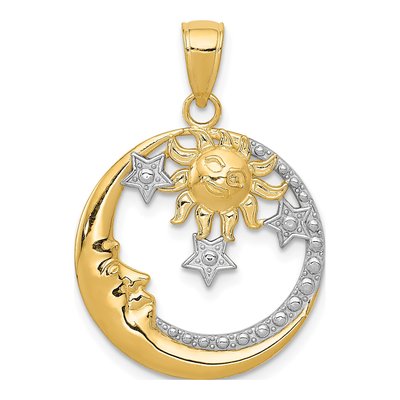 10K Yellow Gold Moon Stars Sun Pendant