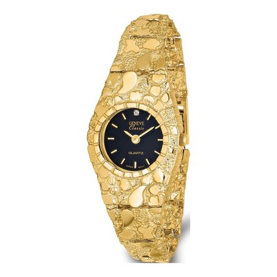10K Yellow Gold Nugget Watch, 22mm Black Dial