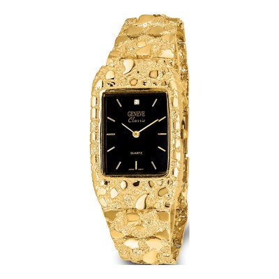 10K Gold Nugget Watch, Black Square Dial, 8 in