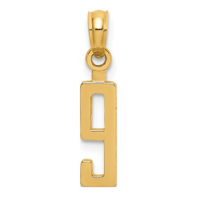 10K Yellow Gold Small Block Number 9 Charm