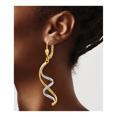 10K Two-Tone Gold Spiral Leverback Earrings – view 4