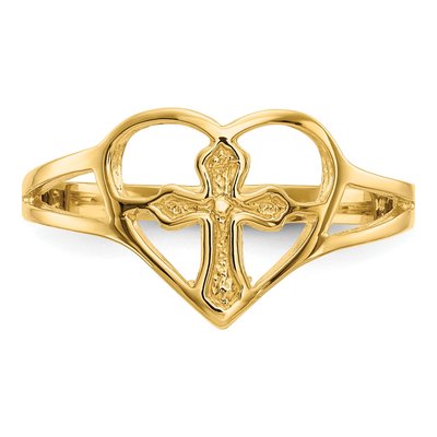 10K Yellow Gold Cross Heart Ring – view 4