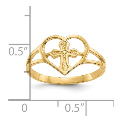 10K Yellow Gold Cross Heart Ring – view 5