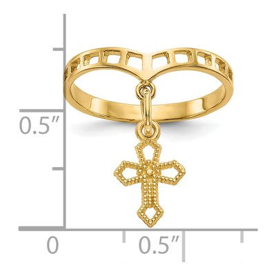 10K Yellow Gold Cross Dangle Ring – view 5