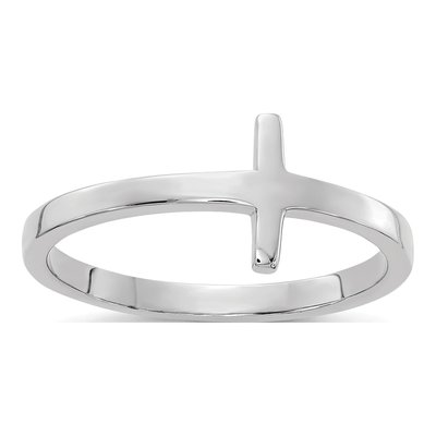 10K White Gold Sideways Cross Ring