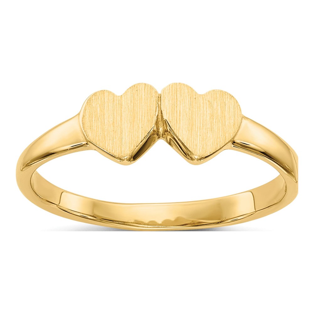 10K Yellow Gold Baby Double Heart Signet Ring