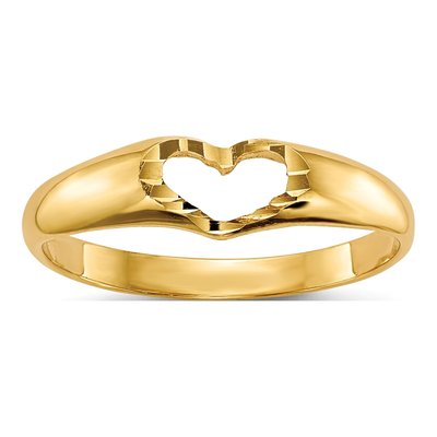 10K Yellow Gold Diamond-Cut Heart Baby Ring