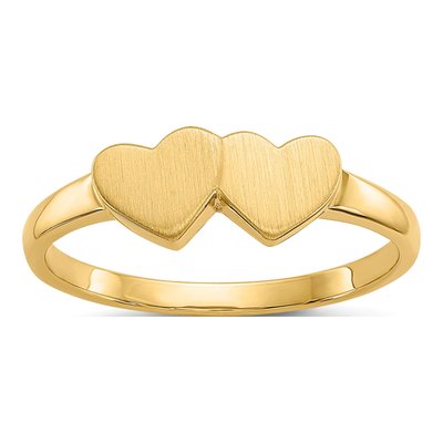 10K Yellow Gold Double Heart Signet Ring