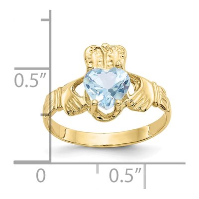 10K Yellow Gold March Birthstone Claddagh Ring – view 4