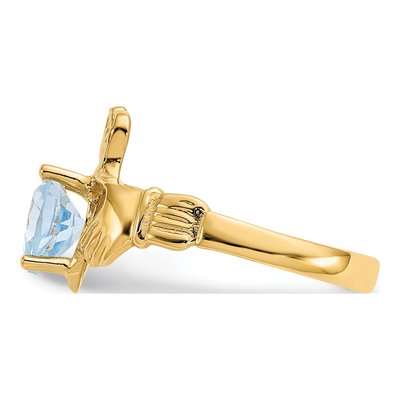 10K Yellow Gold March Birthstone Claddagh Ring – view 5