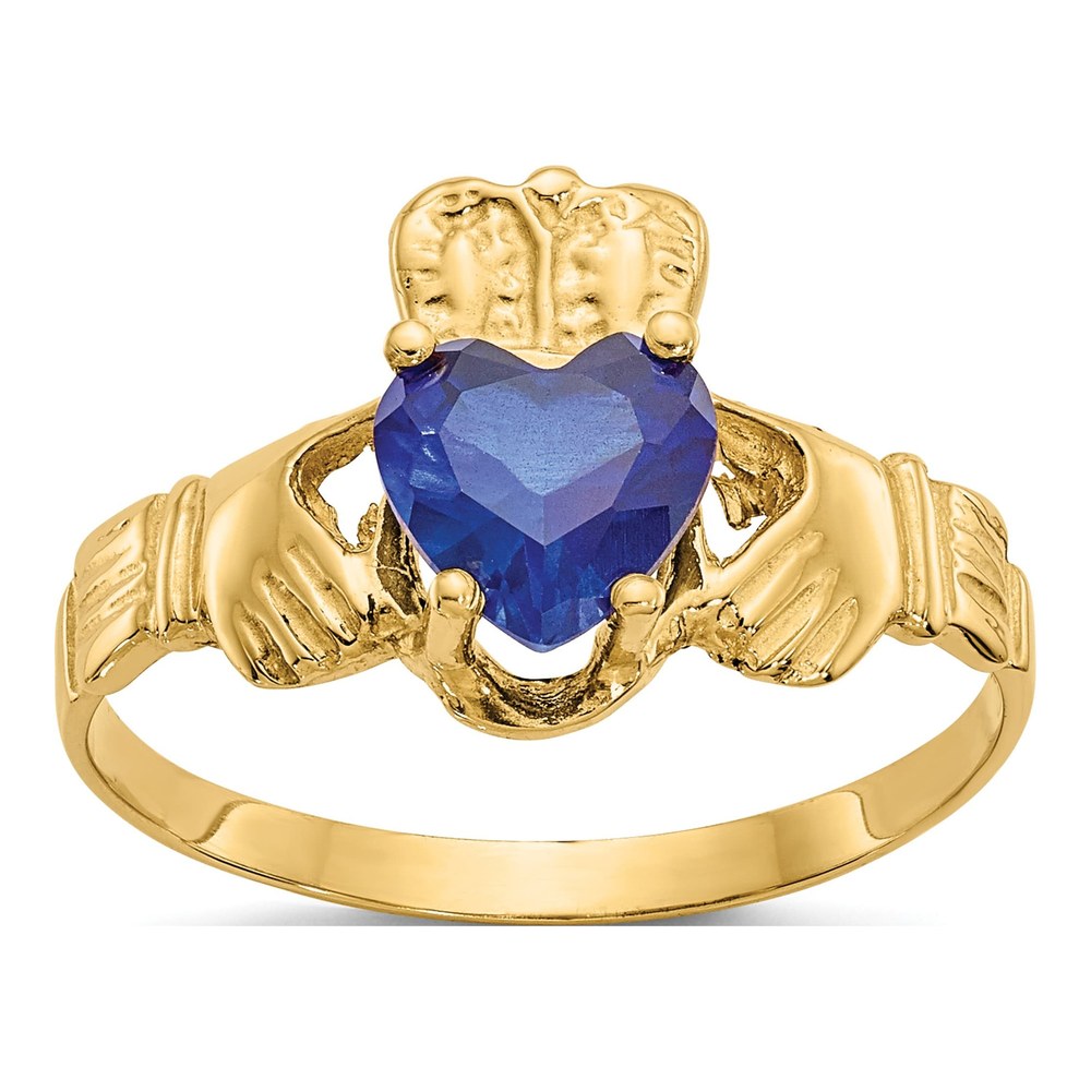 10K Yellow Gold September Birthstone Claddagh Ring