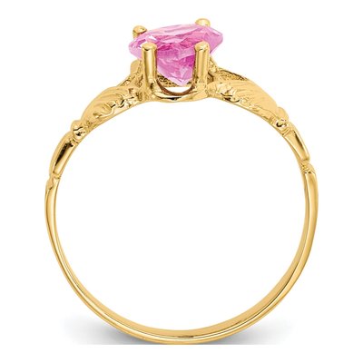10K Yellow Gold Pink Birthstone Claddagh Ring – view 3