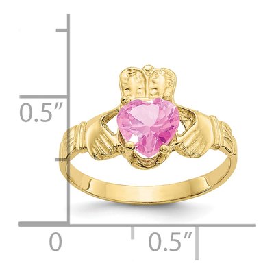 10K Yellow Gold Pink Birthstone Claddagh Ring – view 4