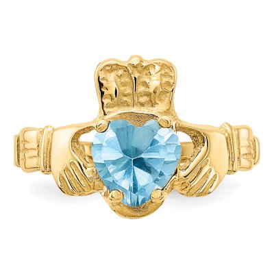 10K Yellow Gold December Birthstone Claddagh Ring – view 5