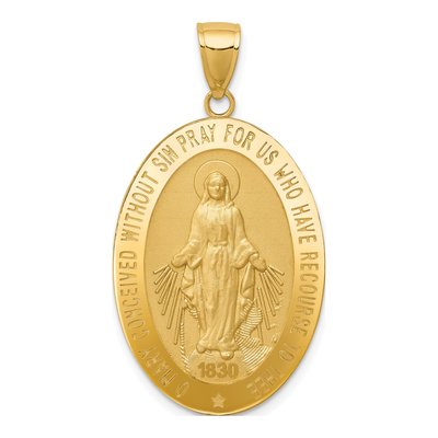 10K Yellow Gold Large Oval Miraculous Medal Pendant