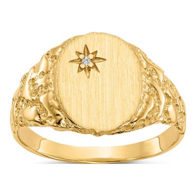 10K Yellow Gold 11.0X9.0mm Closed Back Aa Diamond Signet Ring