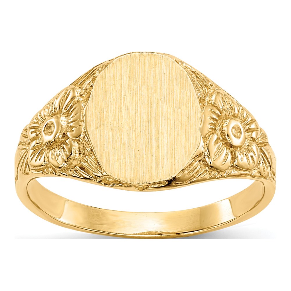 10K Yellow Gold Oval Floral Signet Ring