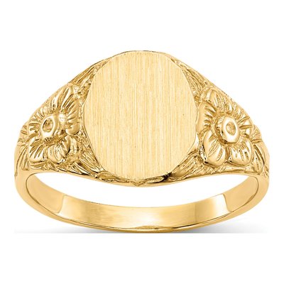 10K Yellow Gold Oval Floral Signet Ring