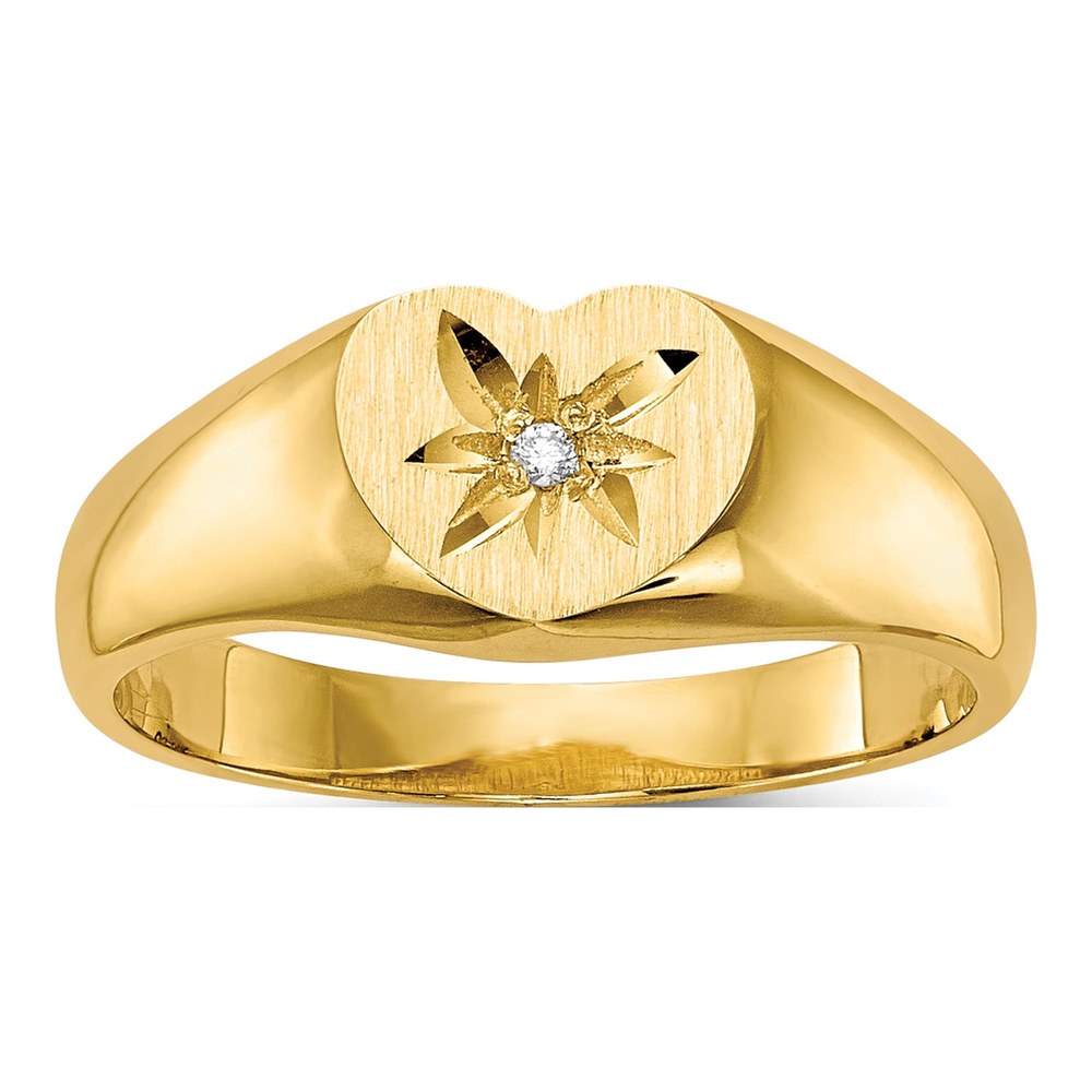10K Yellow Gold Diamond Heart Baby Signet Ring