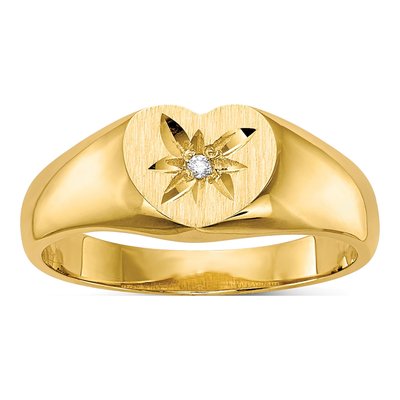 10K Yellow Gold Diamond Heart Baby Signet Ring
