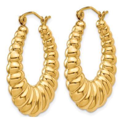 10K Yellow Gold Scalloped Hoop Earrings – view 3
