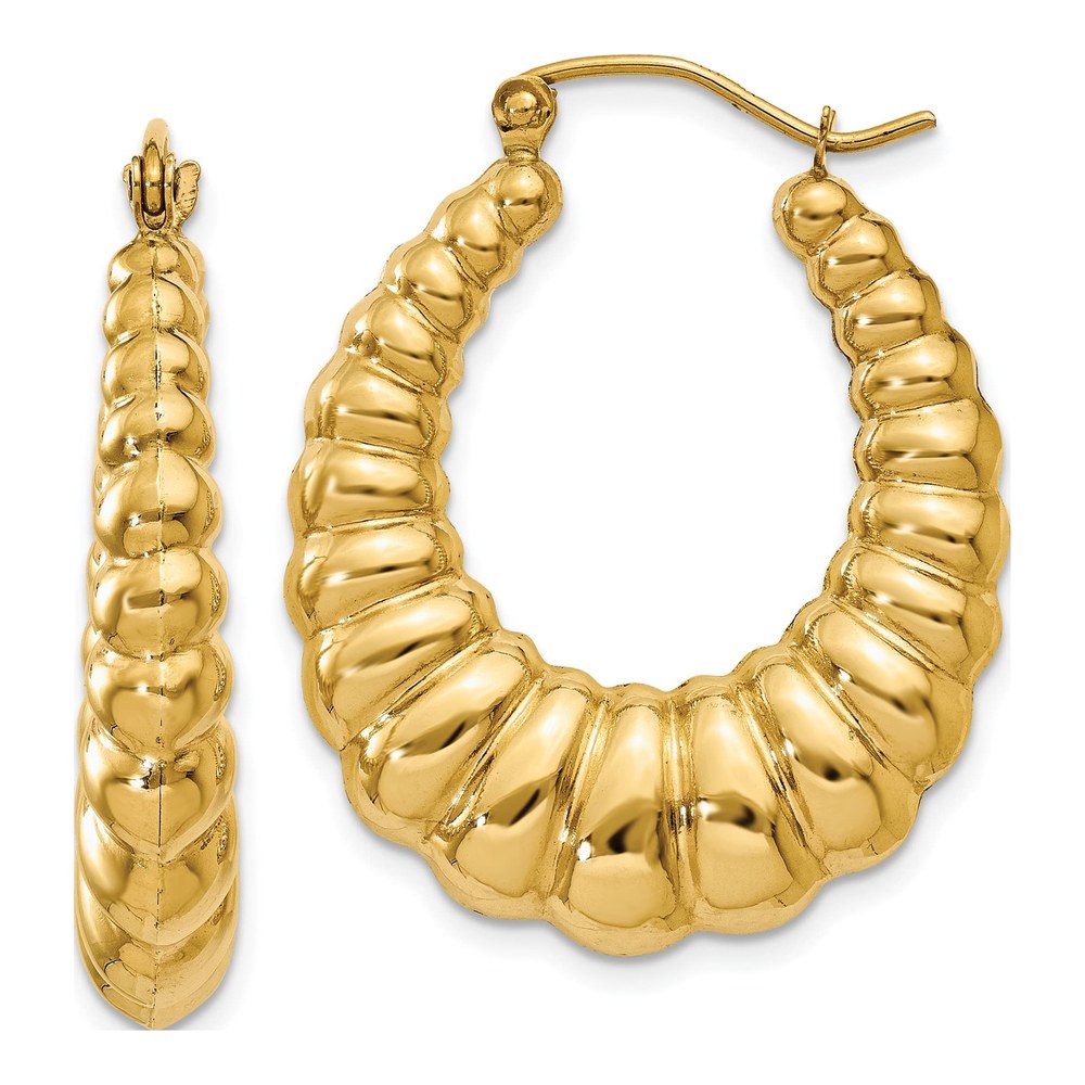 10K Yellow Gold Scalloped Hoop Earrings