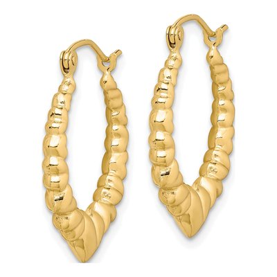 10K Yellow Gold 15mm Scalloped Heart Hoop Earrings – view 3