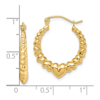 10K Yellow Gold 15mm Scalloped Heart Hoop Earrings – view 5