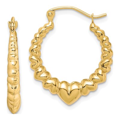 10K Yellow Gold 15mm Scalloped Heart Hoop Earrings