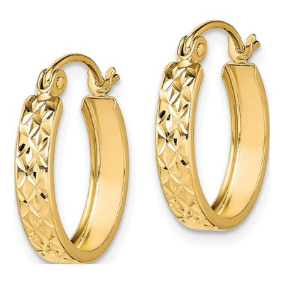 10K Yellow Gold 15mm Diamond-Cut Square Tube Hoop Earrings – view 3