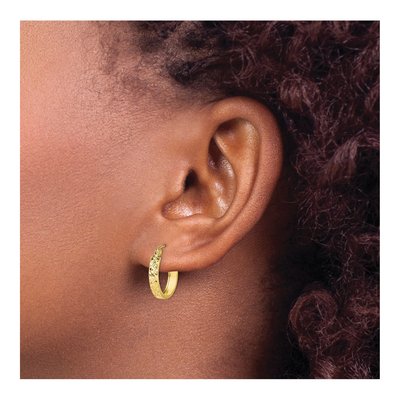 10K Yellow Gold 15mm Diamond-Cut Square Tube Hoop Earrings – view 4