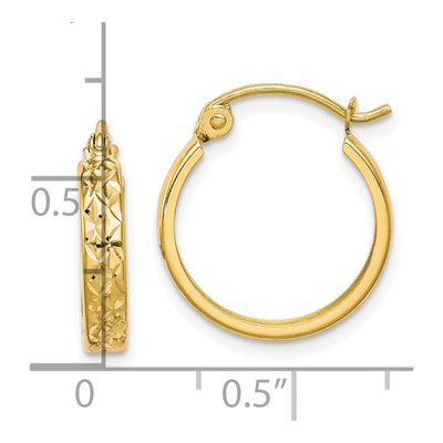 10K Yellow Gold 15mm Diamond-Cut Square Tube Hoop Earrings – view 5