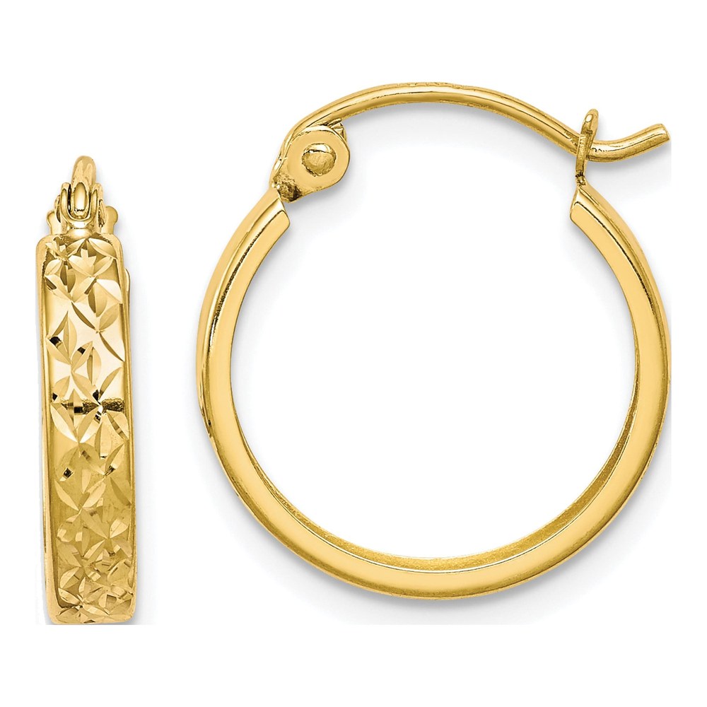 10K Yellow Gold 15mm Diamond-Cut Square Tube Hoop Earrings