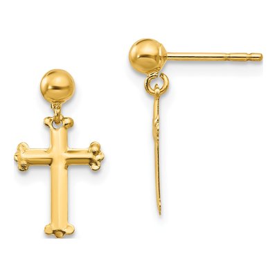 10K Yellow Gold Cross Dangle Earrings