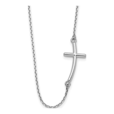 10K White Gold Sideways Cross Pendant Necklace