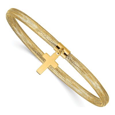 10K Yellow Gold 4mm Hollow Cross Stretch Mesh Chain Bracelet